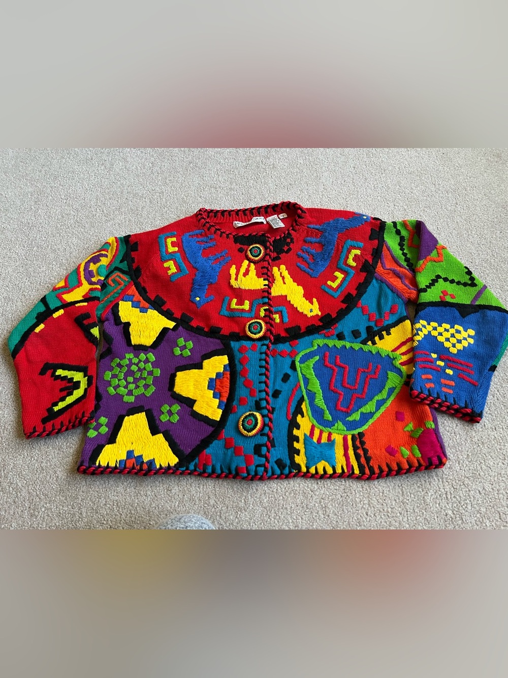 Michael Simon L XL OS Llama Embroidered Sweater Cardigan Fall